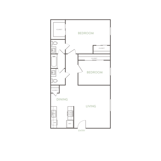 floor plan of a two bedroom apartment at The Las Ventanas