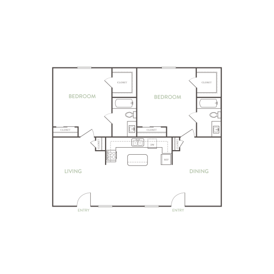 floor plan for the two bedroom apartment at The Las Ventanas